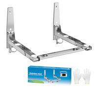 EsLuker.ly Universal Stainless Steel Microwave Oven Wall Mount Bracket with Removable Hooks, Arm Adjustable Foldable Kitchen Stretch Oven Stand Shelf Rack Load 100 lb, Silver
