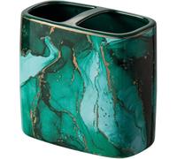 Esmae Marble Toothbrush Holder - Green Stoneware Bathroom Tumbler with Marble Design - 2-Section Organizer for Toothbrush & Toothpaste - Elegant Sink Accessory - Esmae Collection N-50