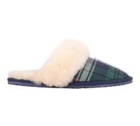 Esme, Open Back Checked Sheepskin Mule Slippers with Cuff SNUGRUGS Green 9