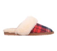 Esme, Open Back Checked Sheepskin Mule Slippers with Cuff SNUGRUGS Red 5