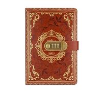 esmen A5 Vintage Password Lock Notebook, PU Leather Secure Journal with Wire-O Binding, 200 Pages 80g Paper, Privacy Diary(Brown)