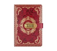 esmen A5 Vintage Password Lock Notebook, PU Leather Secure Journal with Wire-O Binding, 200 Pages 80g Paper, Privacy Diary(Rot)
