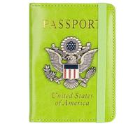 esmen American Blue Passport Holder with Multiple Card Slots Anti-Magnetic Bank with Elastic Band(Grn)