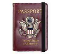 esmen American Blue Passport Holder with Multiple Card Slots Anti-Magnetic Bank with Elastic Band(Light Brown)