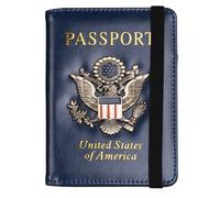 esmen American Blue Passport Holder with Multiple Card Slots Anti-Magnetic Bank with Elastic Band(Navy Blue)