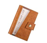 esmen Genuine Leather and PVC Loose-Leaf Notebook, A5 A6 Business with Copper Snap Pen Holder, 200 Pages Thick Paper(Brown,A6)