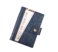 esmen Genuine Leather and PVC Loose-Leaf Notebook, A5 A6 Business with Copper Snap Pen Holder, 200 Pages Thick Paper(Blu,A6)