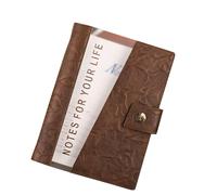 esmen Genuine Leather and PVC Loose-Leaf Notebook, A5 A6 Business with Copper Snap Pen Holder, 200 Pages Thick Paper(DARK BROWN,A5)