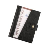 esmen Genuine Leather and PVC Loose-Leaf Notebook, A5 A6 Business with Copper Snap Pen Holder, 200 Pages Thick Paper(Nero,A5)