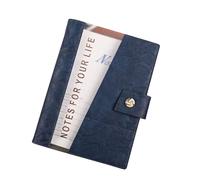 esmen Genuine Leather and PVC Loose-Leaf Notebook, A5 A6 Business with Copper Snap Pen Holder, 200 Pages Thick Paper(Blu,A5)