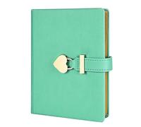 esmen Heart-Shaped Lock Notebook Diary Set, 288 Pages 100g Thick Paper, Gold-Edged with Textured Ribbon and Pocket(Grn)
