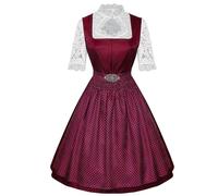 esmen Oktoberfest Maid Dress 3-Piece Set Short Sleeve Midi Dress with Lace Apron Chest Zipper Dark Green/Navy/Burgundy Sizes S-2XL(Wine Red,M)