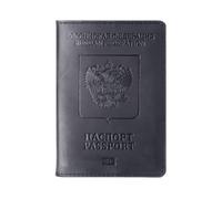 esmen Passport Holder Russian Document Cowhide Retro Boarding Card Wallet Vintage Book Set(Nero)