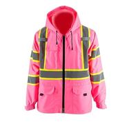 esmen Pink High Visibility Reflective Jacket for Women, Safety Jacket with Hood Pocket & Zipper for Hiking & Work(M)