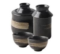 esmen Retro Black Ceramic Sake Set Wine Glasses Sake Cups for Warm/Cold Sake Service