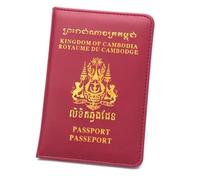 esmen Southeast Asia Cambodia Passport Holder Protective Cover Leather Book Shell Package Ultra Thin(Rot)