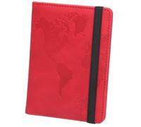 esmen World Map Pattern Passport Holder Strap Anti-Magnetic Multiple Card Slots Leather Book Elastic Band Ticket(Rot)