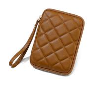esmen Zipper Passport Bag Portable Storage Small Diamond Pattern Clip Wrist Strap Large Capacity Document(Brown)