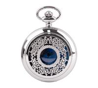 ESMENATZLS Exquise Starry Blue Dial Pendant Silver Hollow Case Quartz Pocket Watch Roman Numerals Retro Watches Souvenir Gift for Men Women