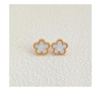 ESMENATZLS Stainless Steel Necklace Woman Five Leaf Petals Double Sided Necklaces For Women Pendant Flower Jewelry(Earring-white)