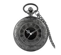 ESMENATZLS Vintage Pocket Watch Antique Roman Number Quartz Steampunk Pocket Watches Black Hollow Out Pendant Clock Chain Necklace Men Gift(Black)