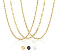 Esmoly 3 Men's Necklaces Chain Silver Gold Black Necklace Set Gift for Friend 45cm/50cm/55cm/60cm Christmas Birthday Gifts for Men Boys 2mm/3mm/4mm/5mm/6mm (Gold, 60cm/2mm)