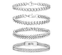 Esmoly Men's Bracelets 4 Pcs Bracelet for Men Silver Gold Black Stainless 316L Steel Bracelet Cuban Chain Gifts for Men Boys 19cm/21cm/23cm (Silver 23cm)