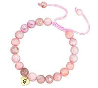 Esmoly Natural Stone Crystal Healing Bracelet for Women Ladies Heart Initial Letter Pink Zebra Stone Bead Bracelet Gifts for Women Girls (Gold G)