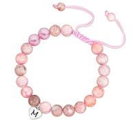 Esmoly Natural Stone Crystal Healing Bracelet for Women Ladies Heart Initial Letter Pink Zebra Stone Bead Bracelet Gifts for Women Girls (Silver M)