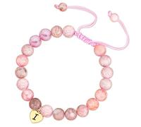 Esmoly Natural Stone Crystal Healing Bracelet for Women Ladies Heart Initial Letter Pink Zebra Stone Bead Bracelet Gifts for Women Girls (Gold I)