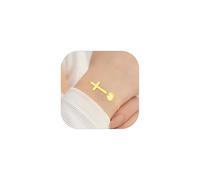 Esmoly S925 Sterling Silver Cross Bracelets for Womens 18K Gold Plated Initial Bracelet Christening Jewellery Birthday Gifts for Women Girls 6+2 Inches