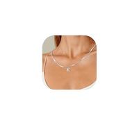 Esmoly Silver Initial Necklace for Women 14K Gold Box Chain with Letter A-Z Adjustable Birthday Gifts for Women 16+2 Inches (Silver K)