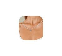 Esmoly Silver Initial Necklace for Women 14K Gold Box Chain with Letter A-Z Adjustable Birthday Gifts for Women 16+2 Inches (Silver D)