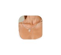 Esmoly Silver Initial Necklace for Women 14K Gold Box Chain with Letter A-Z Adjustable Birthday Gifts for Women 16+2 Inches (Silver W)