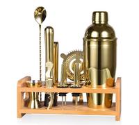 Esmula 750ml Cocktail Making Set with Bamboo Stand, 12 Piece Cocktail Shakers Kit for Mixed Drink, Professional Stainless Steel Bartender Bar Tool Set-Cocktail Recipes Booklet (Gold)