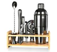 Esmula 750ml Cocktail Making Set with Bamboo Stand, 12 Piece Cocktail Shakers Kit for Mixed Drink, Professional Stainless Steel Bartender Bar Tool Set-Cocktail Recipes Booklet (Grau)