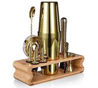 Esmula Bartender Kit with Stand, 12 Piece 20oz/25oz Cocktail Shaker Set for Mixed Drink, Professional Stainless Steel Bar Tool Set with Cocktail Recipes Bookle, Gift for Man Dad Friend (Gold)