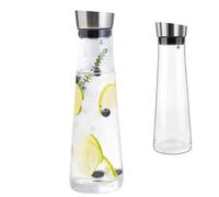 Esmula Set of 2 Classic Round Glass Carafe, 1 Litre Capacity, Durable, Heat & Cold Resistant, With Lid