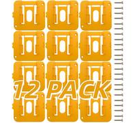 esmusssein 12 Pack Battery Holder Compatible with Dewalt 20V Wall Mount Battery Tool Holder Dock for DCB200 DCB201 DCB202 DCB203 DCB204, Yellow,with 24 Screw（No-Battery）