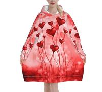 ESNAIUVCD Abstract Heart Print Oversized Blanket Hoodie - Flannel Wearable Blanket For Unisex Adult Women Men, Fluffy Comfortable Hooded Sweatshirt Black