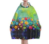 ESNAIUVCD Abstract Style Colorful Flowers Print Oversized Blanket Hoodie - Flannel Wearable Blanket For Unisex Adult Women Men, Fluffy Comfortable Hooded Sweatshirt Black