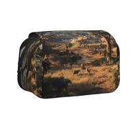 ESNAIUVCD African Savanna Print Large Capacity Double Layer Pen Bag,Suitable for Boys, Girls and Adults,This Office Pen Bag with Compartment Design