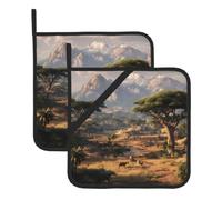 ESNAIUVCD African Savanna Print Pot Holders Sets Of 2, Heat Resistant Non-Slip Hot Pads With Pockets For Kitchen Cooking Baking Barbecue