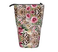 ESNAIUVCD Animal Tiger Leopard Print Rose Flower Print Personalized Retractable Pencil Case, Custom Signature Name Pencil Pouch for Students Kids Adults for School Office