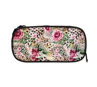 ESNAIUVCD Animal Tiger Leopard Print Rose Flower Print Zipper Large Pencil Case,Durable Stationery Pencilcase Bag,Multifunctional Pencilcase Bag Penbag for School College Office Adult Girls and Boys