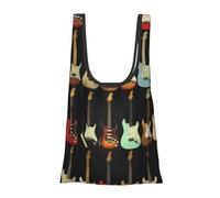 ESNAIUVCD Art Guitar Pattern Print Reusable, Foldable,Washable Grocery Bags Foldable In A Pouch Eco Tote Shopping Bag,Daily Shopping Loading