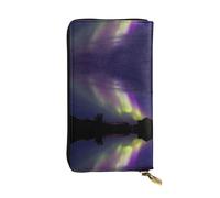 ESNAIUVCD Aurora Polaris Print Genuine Leather Women's,Men's Wallets,Multi-Functionclutch Purse,Zip Around Large Travel â€‹Mobile Phone Long â€‹Money Purses