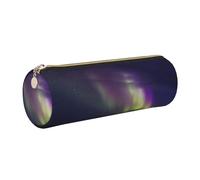 ESNAIUVCD Aurora Polaris Print Leather Cylindrical Zipper Pencil Case -Pu Leather, Multifunctional Stationery Storage, Suitable for Students