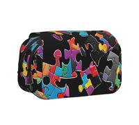 ESNAIUVCD Autism Awareness Puzzle Pieces Heart Print Large Capacity Double Layer Pen Bag,Suitable for Boys, Girls and Adults,This Office Pen Bag with Compartment Design