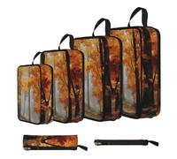 ESNAIUVCD Autumn Maple Forest Print 4 Set Compression Packing Cubes for Suitcases,Expandable Storage Bags Organizers